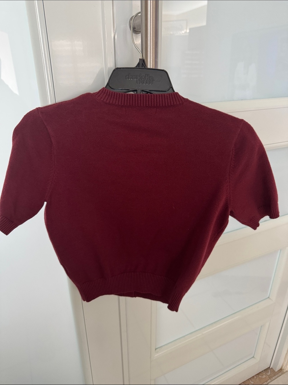 moon & madison Wine Red Short Sleeve Knit Cardigan with Gold Buttons - Picture 2 of 2